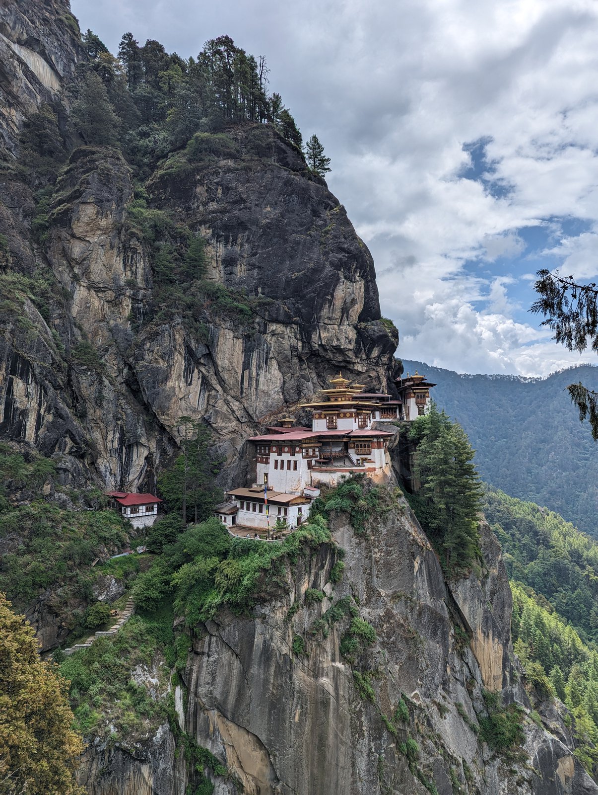 Close view of Tiger's Nest monastery clinging to the cliff