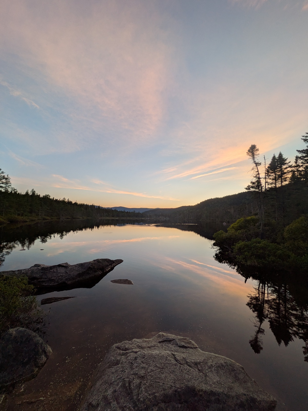 Pastel sunset reflected in a still pond